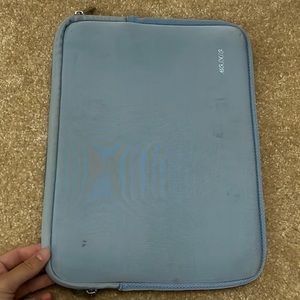 blue computer case. kinda a little worn